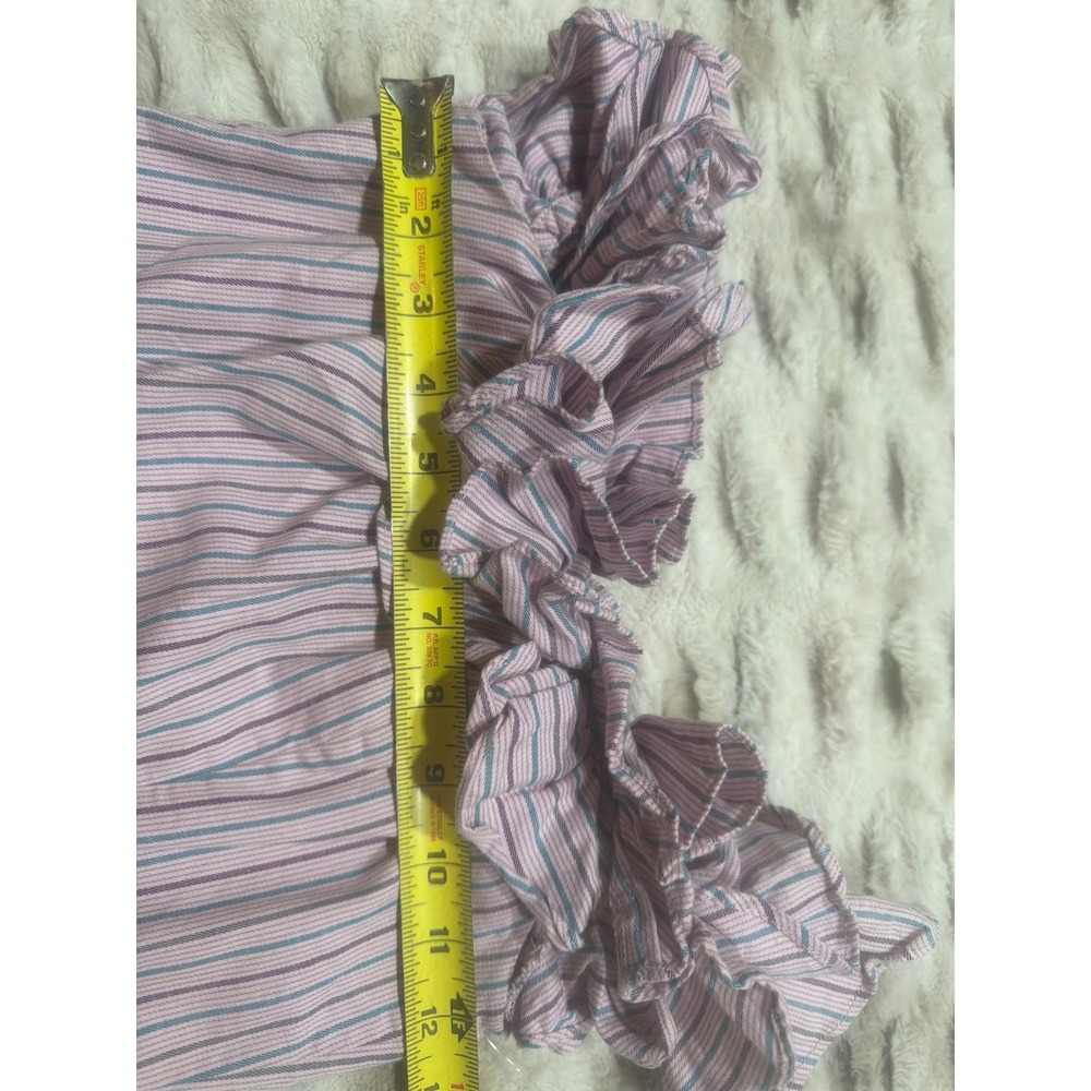 WAYF Pink Blue Striped Ruffle Off Shoulder Mini Dress XS Cotton Blend Fit Flare - Picture 4 of 7